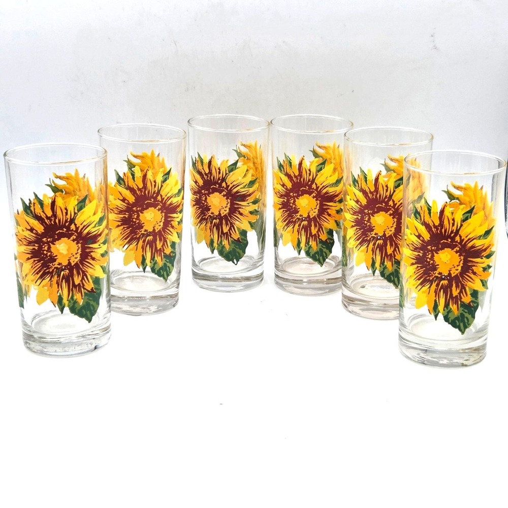 Royal Norfolk Embossed Sunflower 6" Glasses Tumblers 16 Ounce Lot of 6 VINTAGE